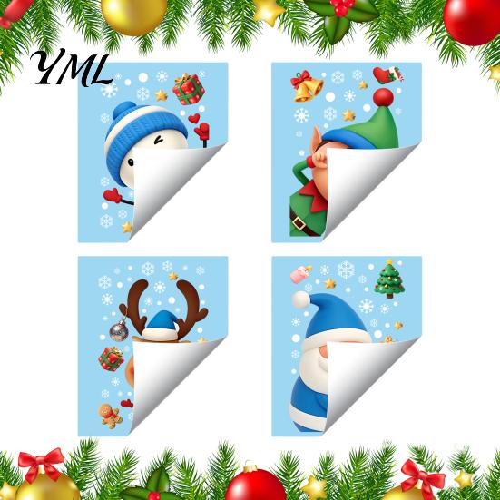 Santa Claus Wall Stickers Christmas Window Static Cling, Santa/Reindeer/Snowmen/Elves Print, Waterproof Festive Home Decor for Glass PVC Decal Windows