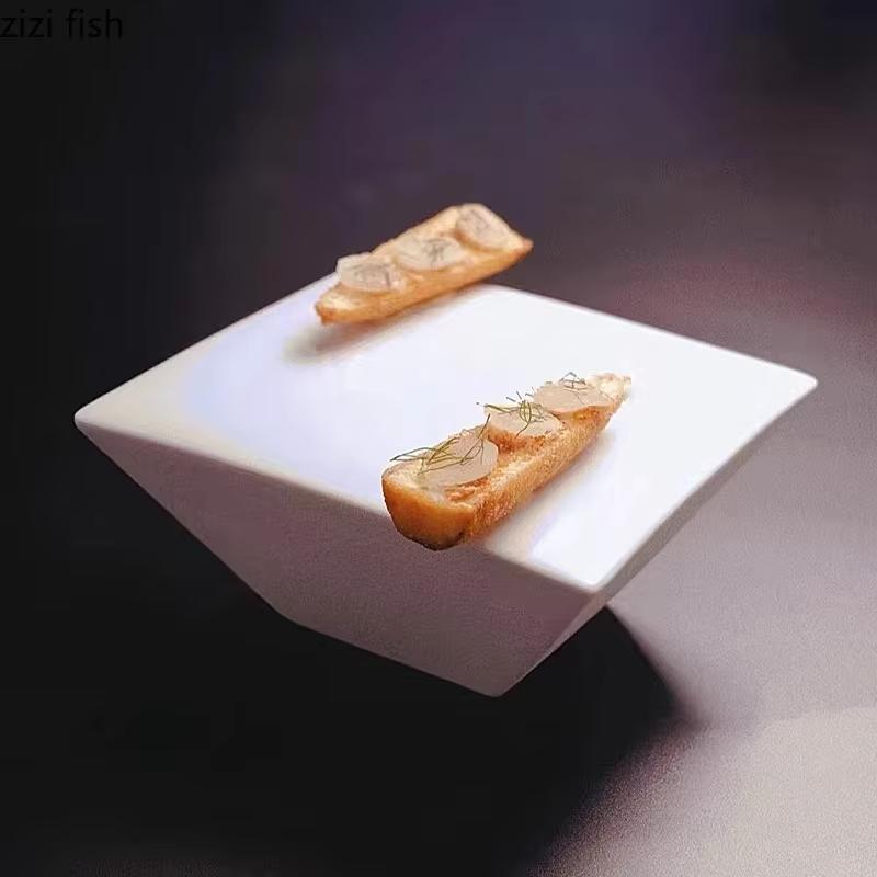 Креативная неровная керамическая тарелка на высокой ножке, ресторанная тарелка для дим-самов, суши, тарелка для молекулярной кухни, специальная посуда