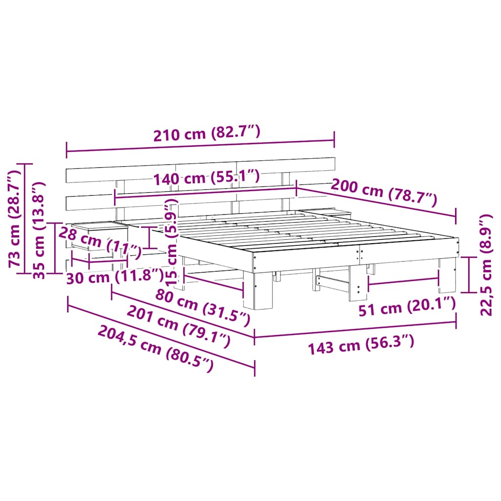 Bed Frame with Headboard White 140 x 200 cm Solid Pine Wood