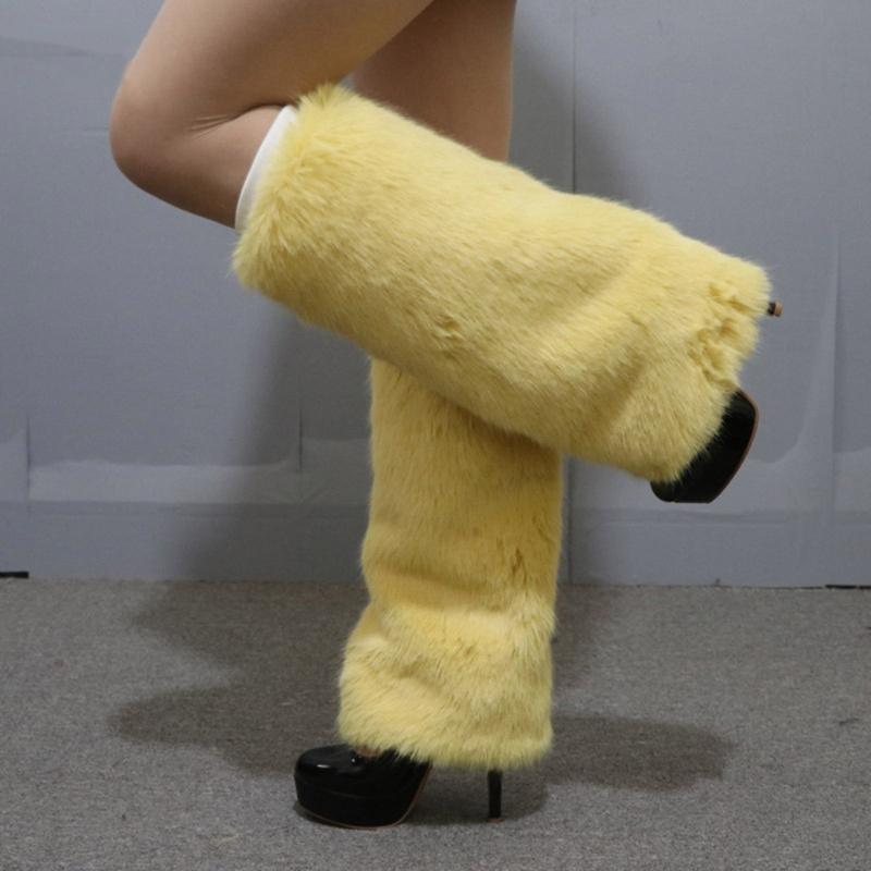 Plush Furry Leg Warmers for Women Cozy Winter Boot Toppers Cuffs Thermal Warm Fuzzy Foot Covers Footless Socks Gaiters