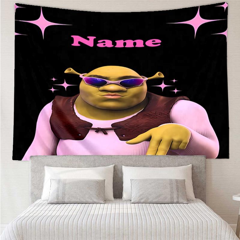 Custom Name Shrek Print Tapestry, Backdrop, Easy Setup, Ideal for Bedroom, Office & Living Room, with Aesthetic Wall Hanging Decor.