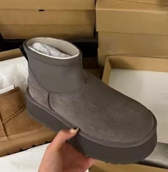 Мода 2025 Новые Женские Дизайнерские Зимние Туфли Мех Женские Высокие Каблуки Платформа Снежные Ботильоны Классические Мини Роскошные Botas Mujer Zapatos