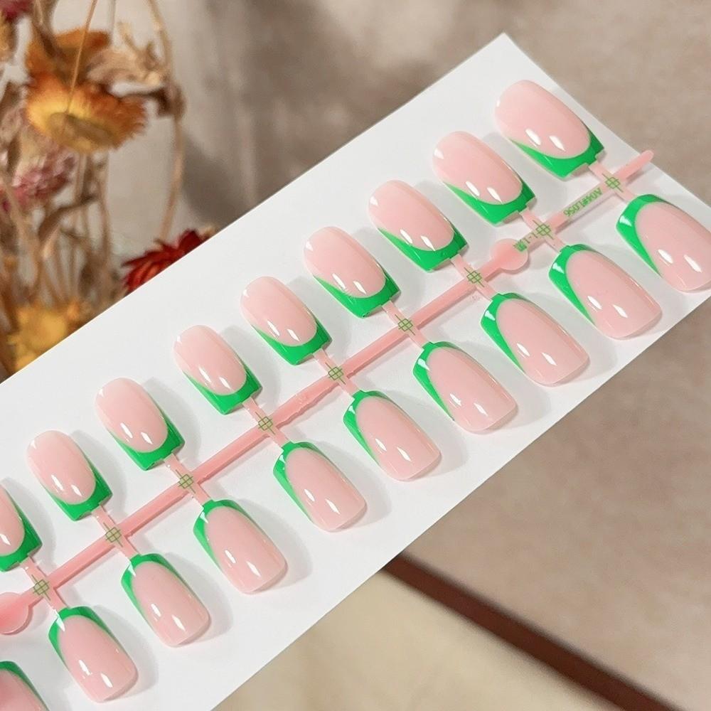 30Pcs New Nude Pink Press On Nails Medium Length Glossy Finish False Nails Full Cover White Edge Nail Tips Wearable Nails