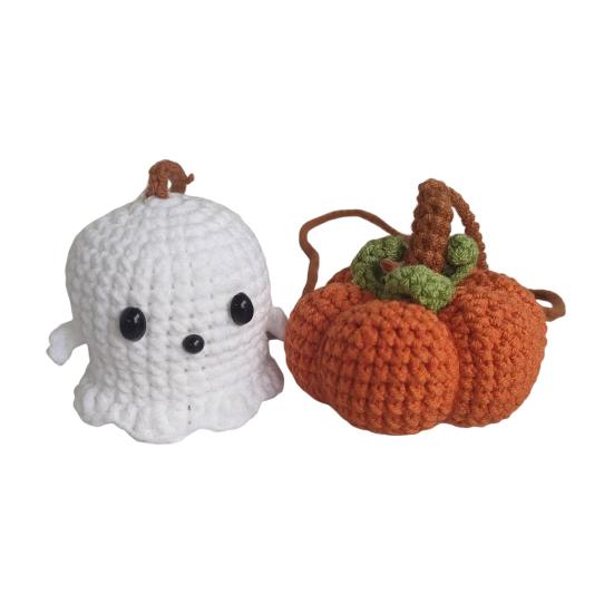 Хэллоуин Вязаная крючком Тыква и Привидение Подвеска для машины Ручная работа Мини Вязаная Тыква Привидение Подвесное украшение для зеркала заднего вида автомобиля Аксессуары для интерьера