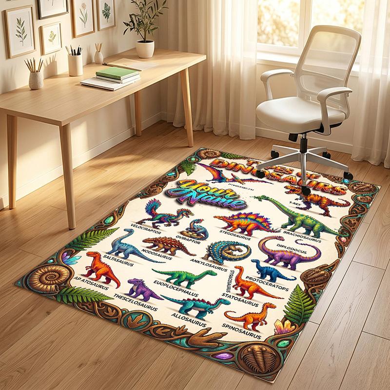 Dinosaur Theme Crystal Velvet Rug Personalized Custom Name Text Soft Floor Mat Home Decor