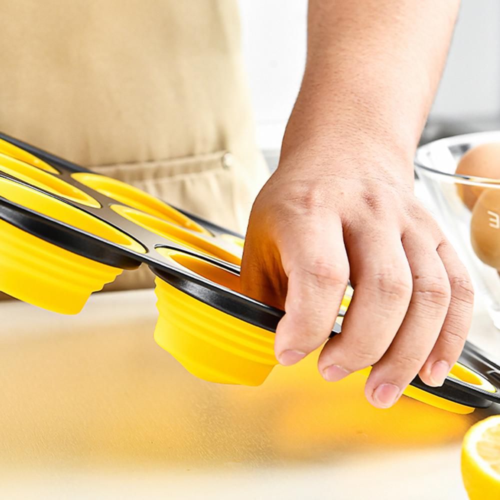 Складная круглая силиконовая форма для мини-кексов, кексов, печенья, помадки, противень с антипригарным покрытием, форма для пудинга, парового пирога, инструмент для выпечки