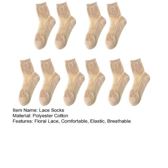 5 пар кружевных женских носков до щиколотки, летние прозрачные сетчатые носки, тонкие прозрачные носки с цветочным кружевом и оборками