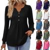 Women's Fashionable Casual V-neck Blouse Button Long-sleeved Pullover T-shirt Top