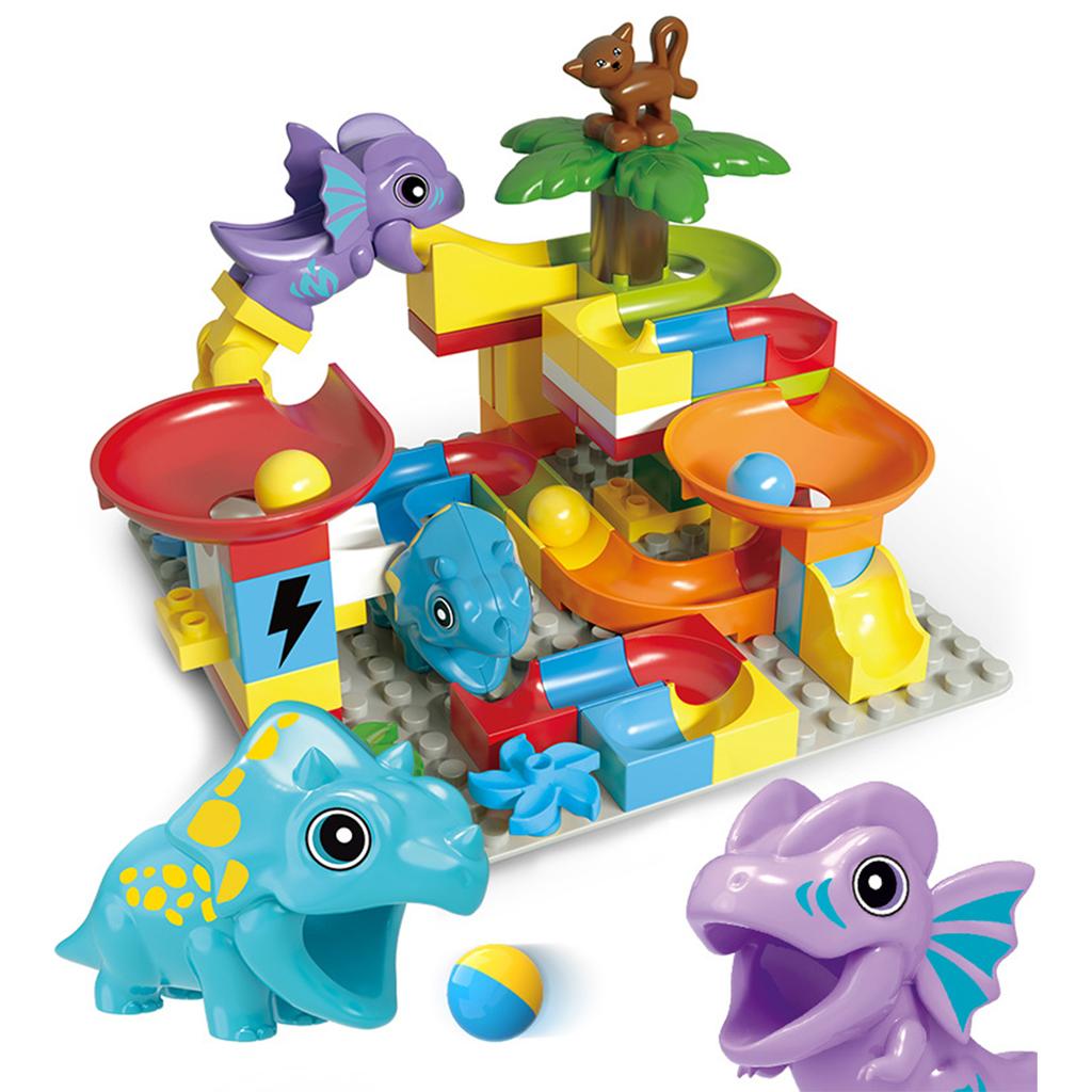 55PCS Big Building Blocks Marble Race Run Track Dinosaur And Large Brick Rolling Ball Chute Funnel Toys For Kids Educational Toy