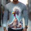 Funny Chicken 3D Print Long Sleeve T-Shirt, Street Style, Loose Fit, Men's Harajuku Style, Round Neck Oversized T-Shirt