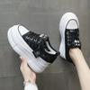 2024 New Lace-up Vulcanized Shoes for Women's White Canvas Sneaker All-match Round Toe Flat Casual Mesh Platform Shoes