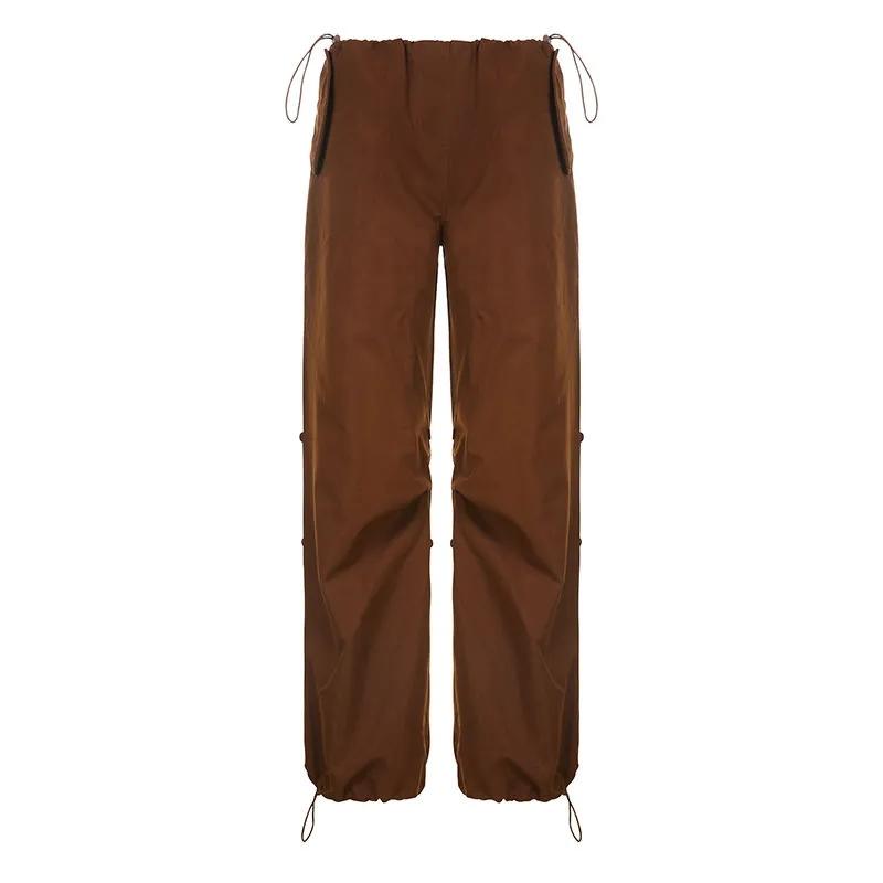 WTEMPO Женские повседневные мешковатые широкие спортивные штаны, винтажные однотонные брюки на шнурке, свободные уличные брюки Y2K, брюки-карго для бега