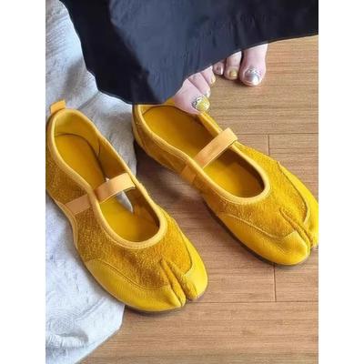 Коровья кожа~ Натуральная кожа Корейские туфли-балетки с раздвоенным носком, плоская подошва, туфли-лодочки, женские эластичные туфли Мэри Джейн,