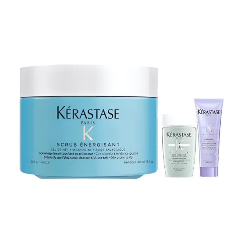 Kerastase Освежающий Очищающий Крем для Волос с Морской Солью Набор Ухода Успокаивающий для Кожи Головы 325г+80мл+75мл