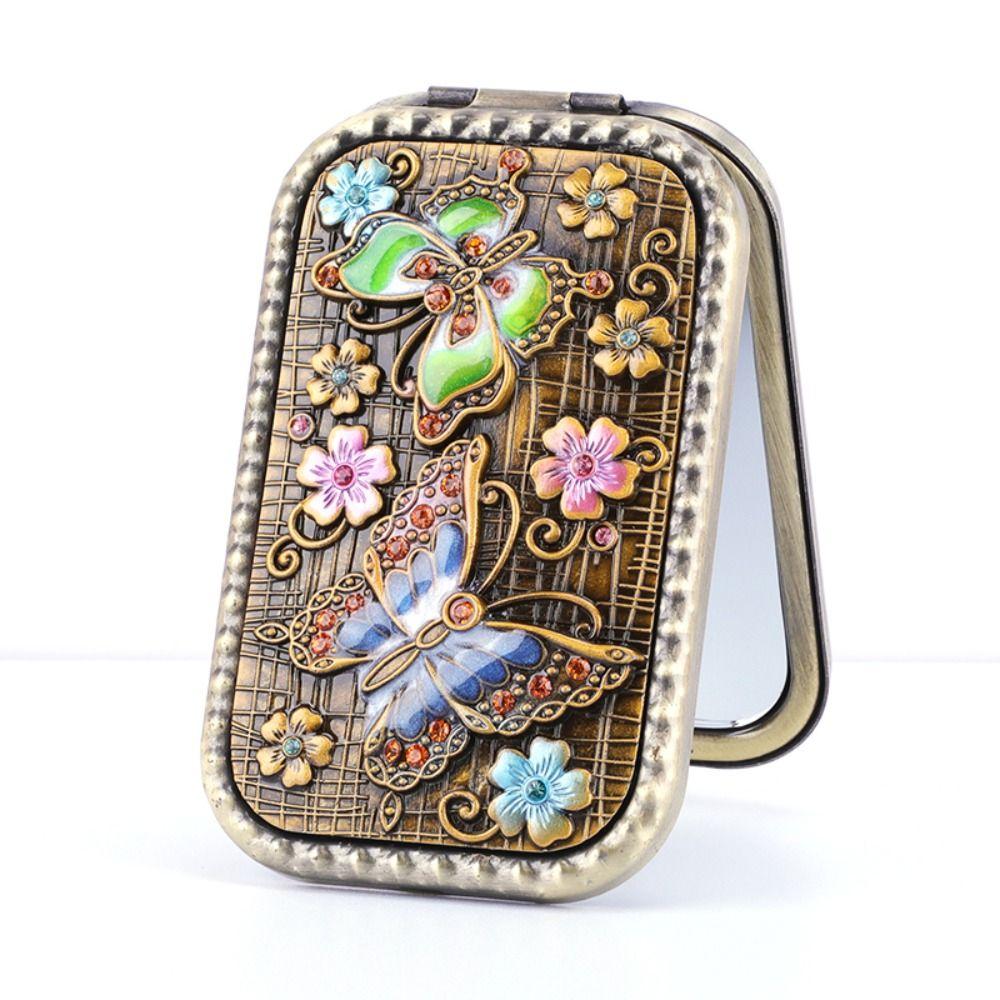 Зеркало для макияжа в стиле ретро, ​​квадратное косметическое складное зеркало, компактное карманное зеркало, туалетное подарочное зеркало