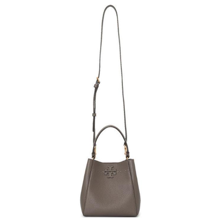 TORY BURCH McGraw Cow Leather Bucket Bag, Portable Crossbody Bag, Shoulder Bag Small Women's Elephant Gray 74956-963