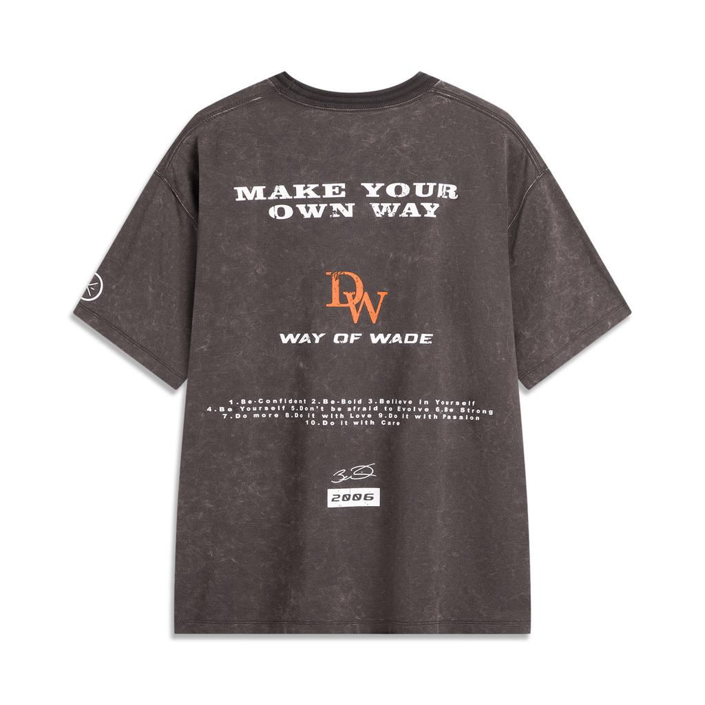 Li Ning Wade Series Буквенная Футболка с Круглым Вырезом Дышащая Универсальная Свободная Футболка с Коротким Рукавом Мужские Топы Черный Шоколадный AHSV013-7