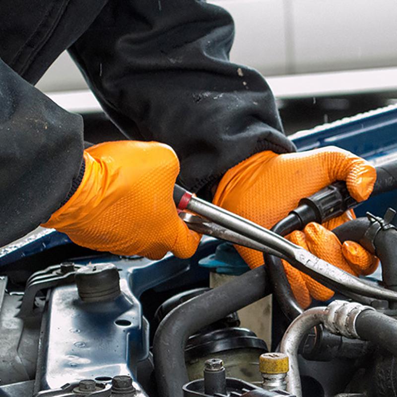 10/30 шт одноразовые перчатки с ромбовидной текстурой для механической безопасности и рабочих перчаток, прочные оранжевые нитриловые перчатки