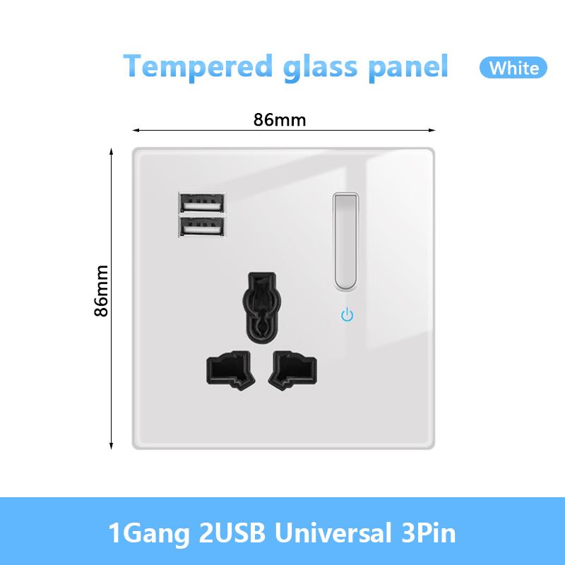 Белый светодиодный индикаторный световой выключатель Панель стеклянная клавиша пианино Самовосстанавливающийся настенный выключатель розетка, UK FR EU Универсальная электрическая розетка USB