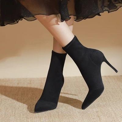 Мода 2024 года, высококачественная обувь для женщин, женские ботильоны, сексуальные современные ботинки, женские швейные туфли с острым носком, туфли на тонком каблуке, женские