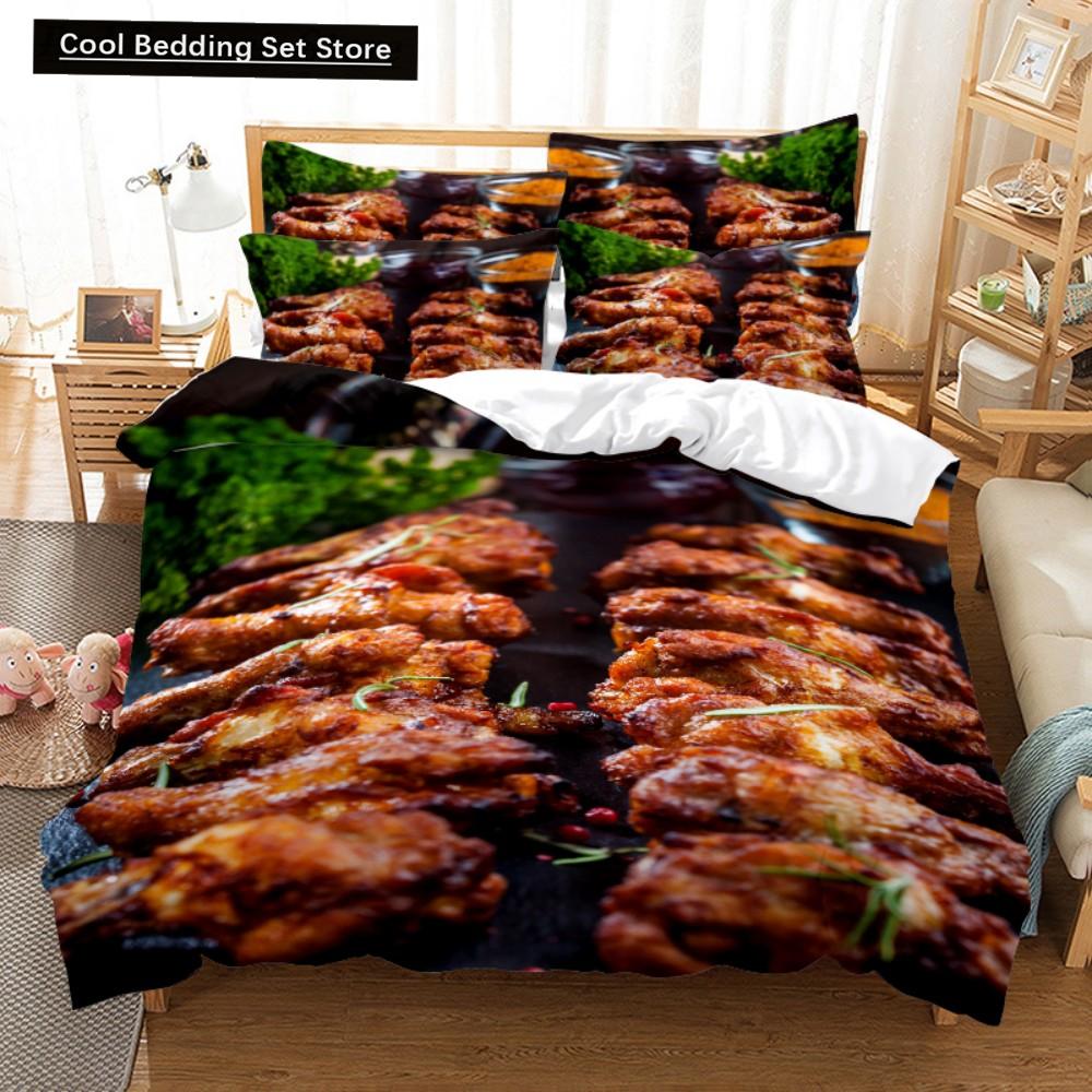 Еда Говядина Комплект постельного белья 3D Свежее мясо Пододеяльник Кинг/Квин Сайз Вкусные морепродукты Сашими Голень Стейк Реалистичный Пододеяльник