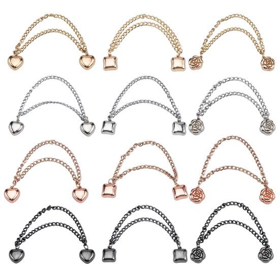 1 пара многофункциональных магнитных зажимов для одежды с цепочкой, многоцелевая брошь без штифта, металлические пуговицы, зажим для одежды, шали, шарфа, брюк, манжет, магнит