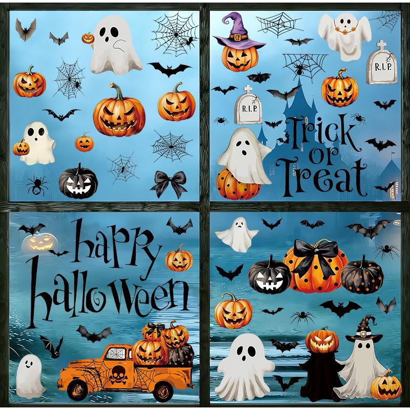 Halloween Window Stickers 9 Sheets Large Ghost Pumpkin Bat Clings for Glass Window Static Decals No Residue Reusable Home Decor
