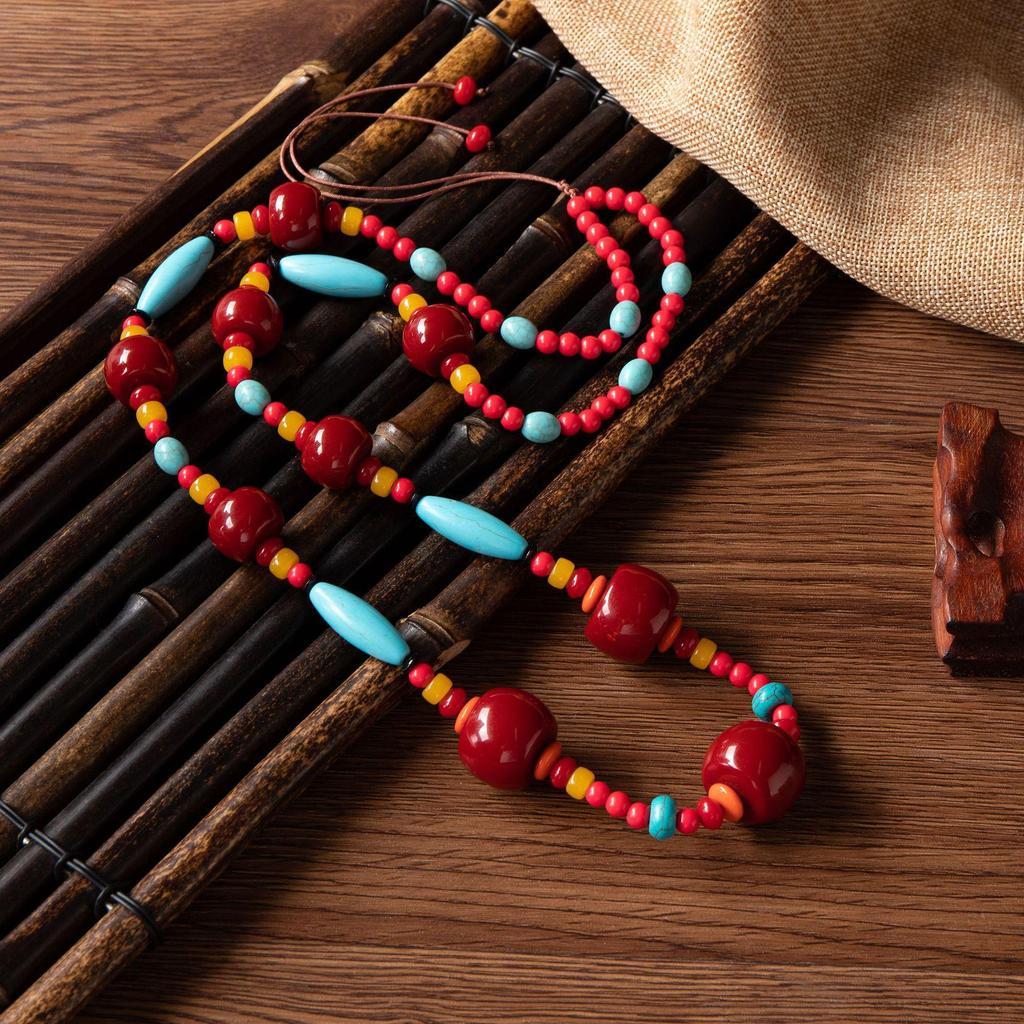 Тибетское этническое ожерелье с подвеской из янтаря для мужчин и женщин