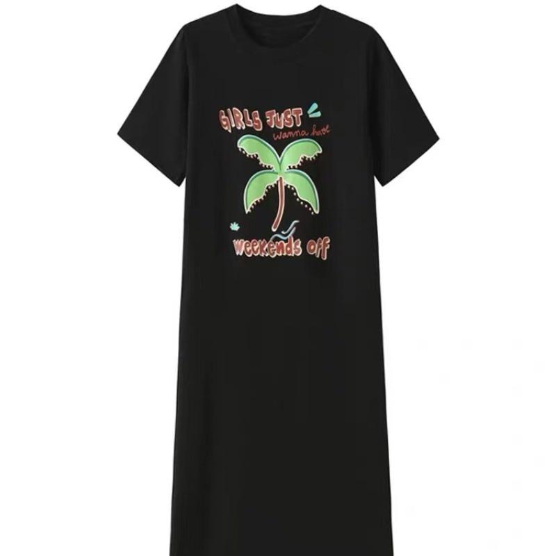 Женское платье-футболка с короткими рукавами и круглым вырезом, большого размера, свободного кроя, длинное, в стиле кэжуал, длиной до колена, для сна