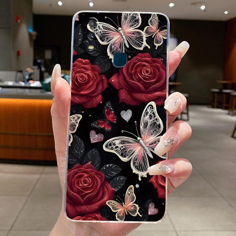 Для VivoY11 2019 Задняя крышка Vivo 1906 Корпус Vivo Y11 2019 Чехол Модный Роскошный Бабочки Цветы Прозрачный Мягкий ТПУ Желе Чехол для Телефона
