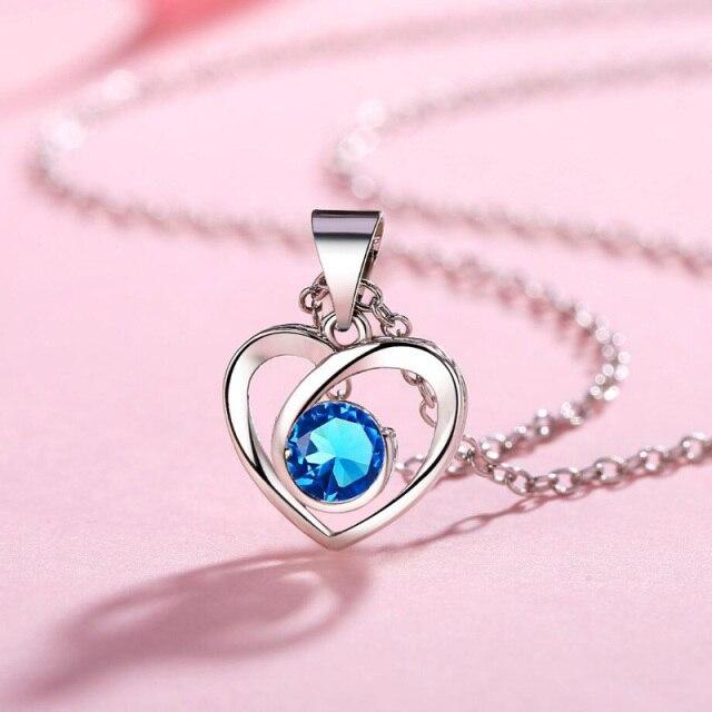 New Luxury Crystal CZ Heart Pendant Choker Necklace 925 Sterling Silver Chain Necklaces For Women Wedding Jewelry Gifts