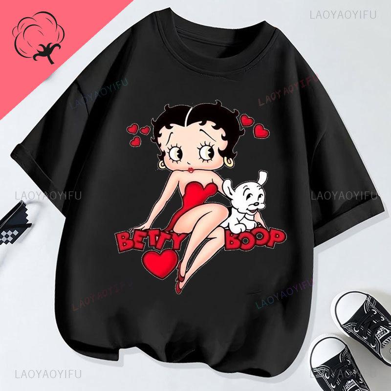 Hot Sale Bettyboop Camiseta Kawaii Cartoon Retro Style Cotton Crewneck Casual Y2k Clothes Tshirt Shoujo Girl Style Creativity