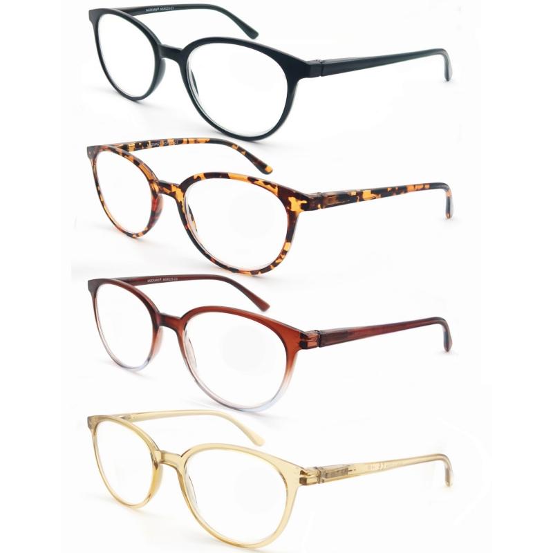 4-pack Classic Round Reading Glasses Oversized Eyeglasses Frame Women Men Flexble Spring Hinge Comfort Wear with Diopter