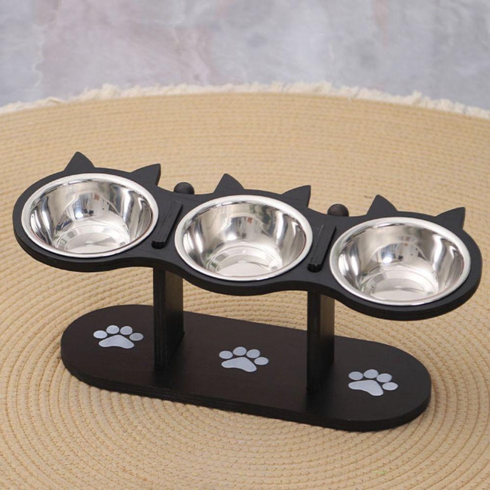 Деревянная стойка для корма для домашних животных, миска для воды из нержавеющей стали, симпатичная приподнятая миска для кошек и собак, лакомства для домашних животных