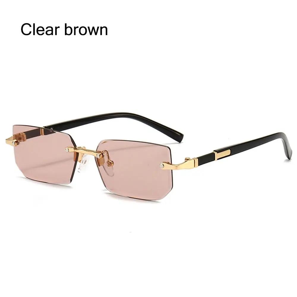 Rimless Gradient Sunglasses Men Women Retro Rectangle Cycling Y2K Shades Cutting Lens Ladies Sun Glasses Traveling Eyewear UV400