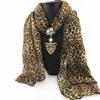 Leopard Print Polyester Scarf with Leopard Pendant & Pearl Women's Fashion Wrap Scarf