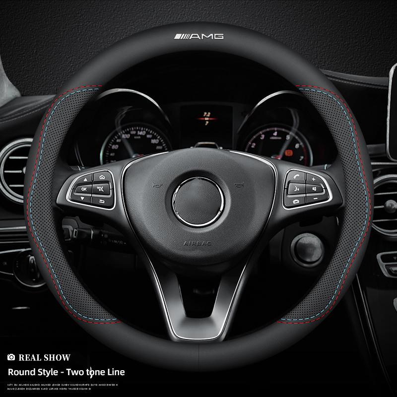 AABCR1 Car Leather Steering Wheel Cover Anti-slip Accessories For Mercedes Benz AMG GLC W203 W206 W220 W205 W211 W212 W201 W210 GLK GLE