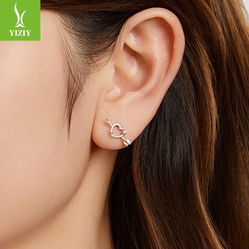 S925 Sterling Silver One Arrow Through Heart Mini Stud Earrings, Love Cupid'S Arrow Stud Earrings