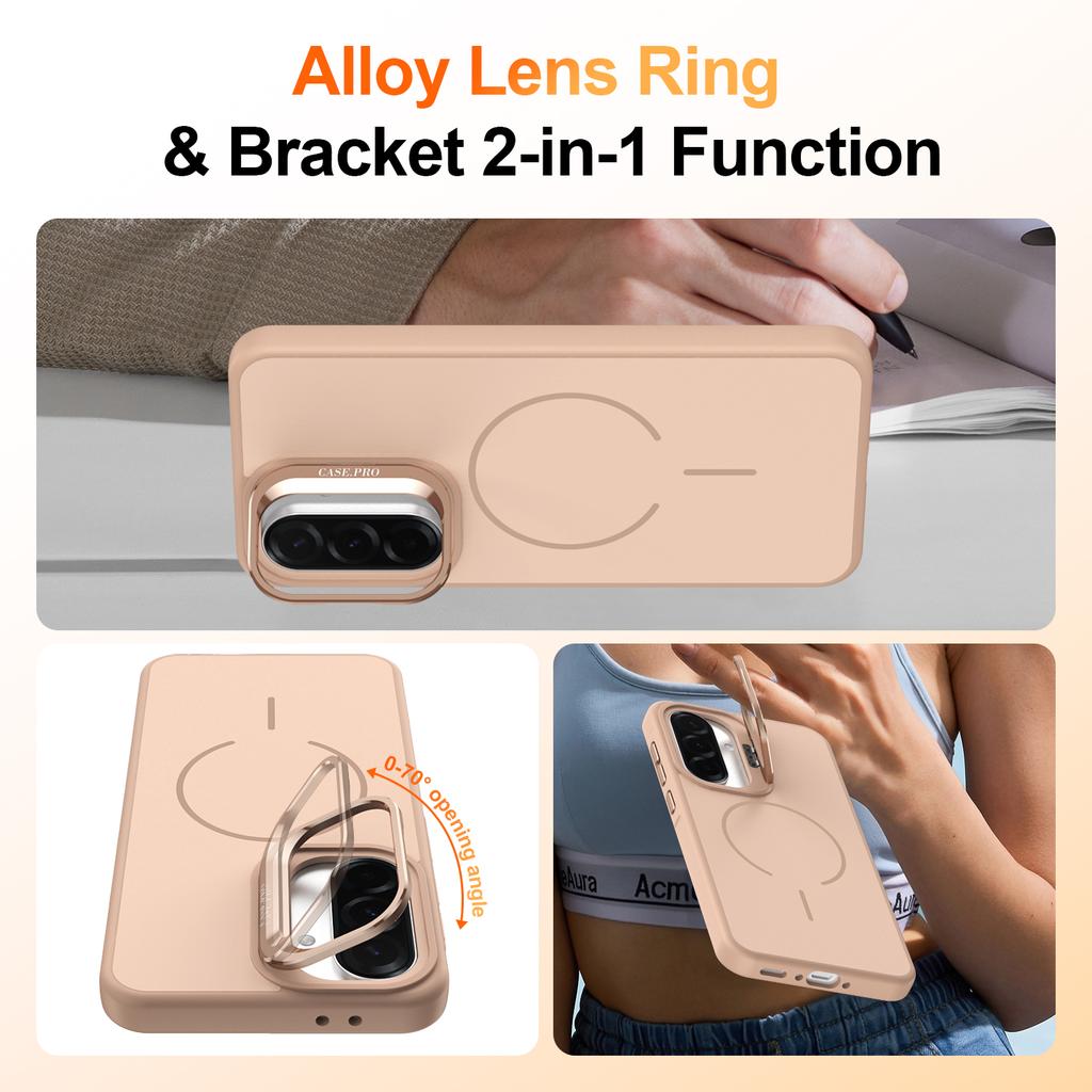 For Samsung Galaxy A15 5G / 4G Case Skin-touch PC + TPU Magnetic Phone Cover with Lens Frame Kickstand