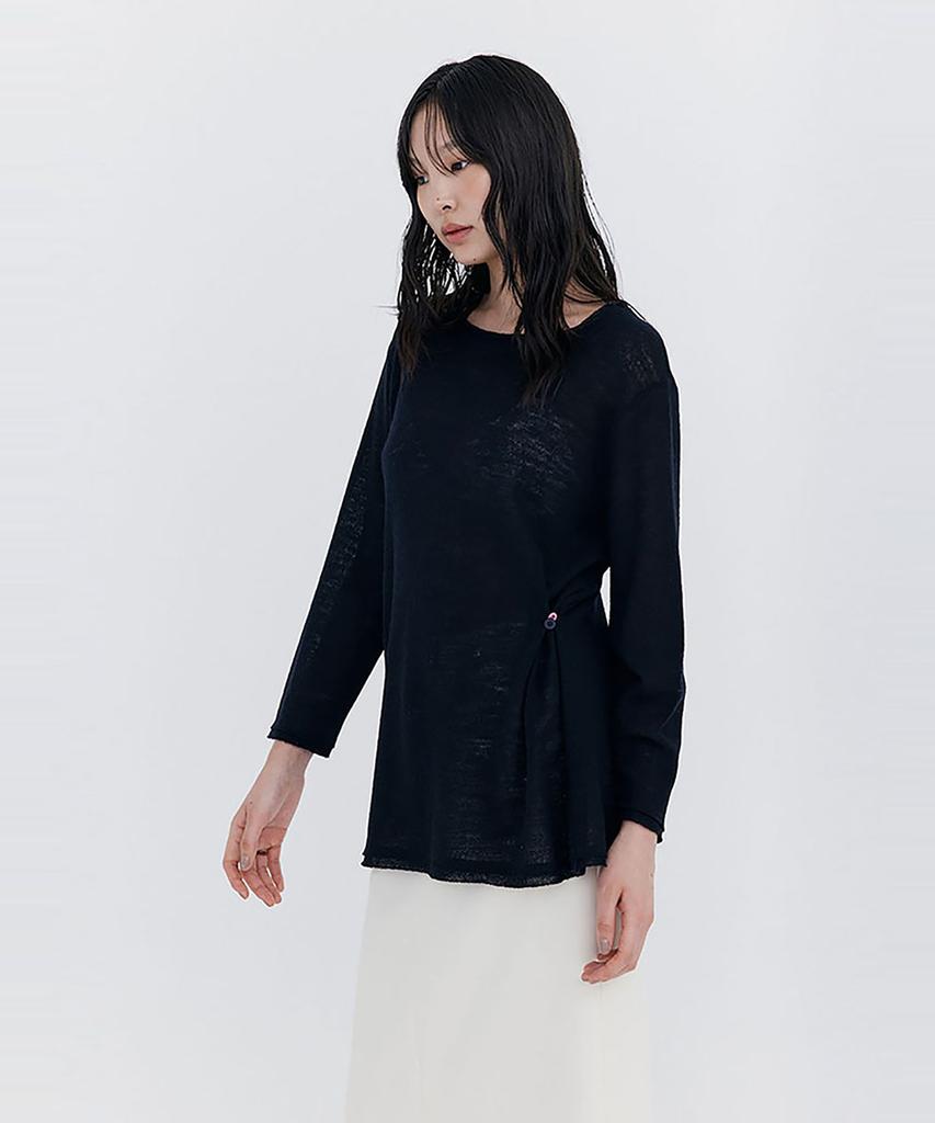 WNDERKAMMER Wool Button Line T-Shirt_Navy