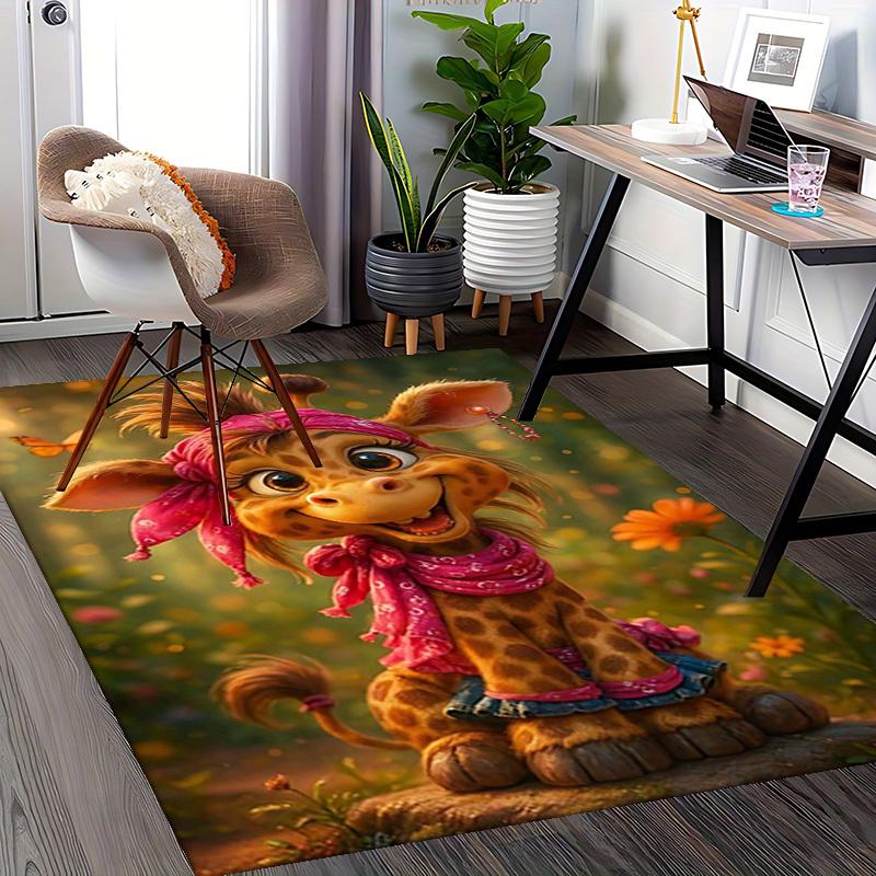 1pc Anime Giraffe Chair Mat - Pink Bandana Design Office Rug for Home Decor, Seasonal Gift, Anti-Slip Carpet Suitable for Office and Living Room.C018