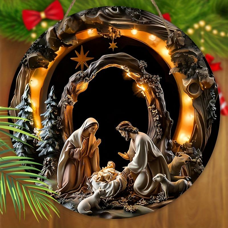 5 шт. Рождественский вертеп, деревянная табличка - 2D рельеф Иисуса, круглый настенный декор для церкви и дома, идеальный христианский подарок