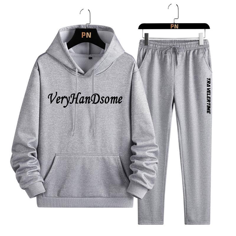 Мужской свитер с капюшоном, состоящий из двух частей, флисовый утеплитель, повседневный спортивный комплект с длинными рукавами, мужской комплект