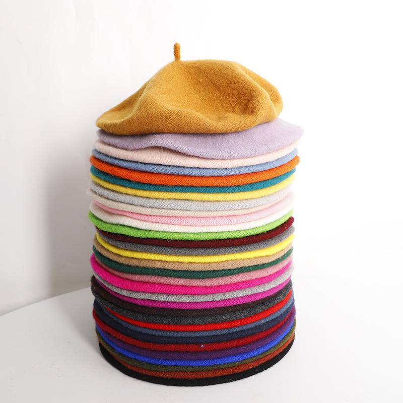 Женские шерстяные береты во французском стиле художника, теплая зимняя шапка-бини, однотонный берет в стиле ретро, ​​элегантные женские универсальные осенние шапки