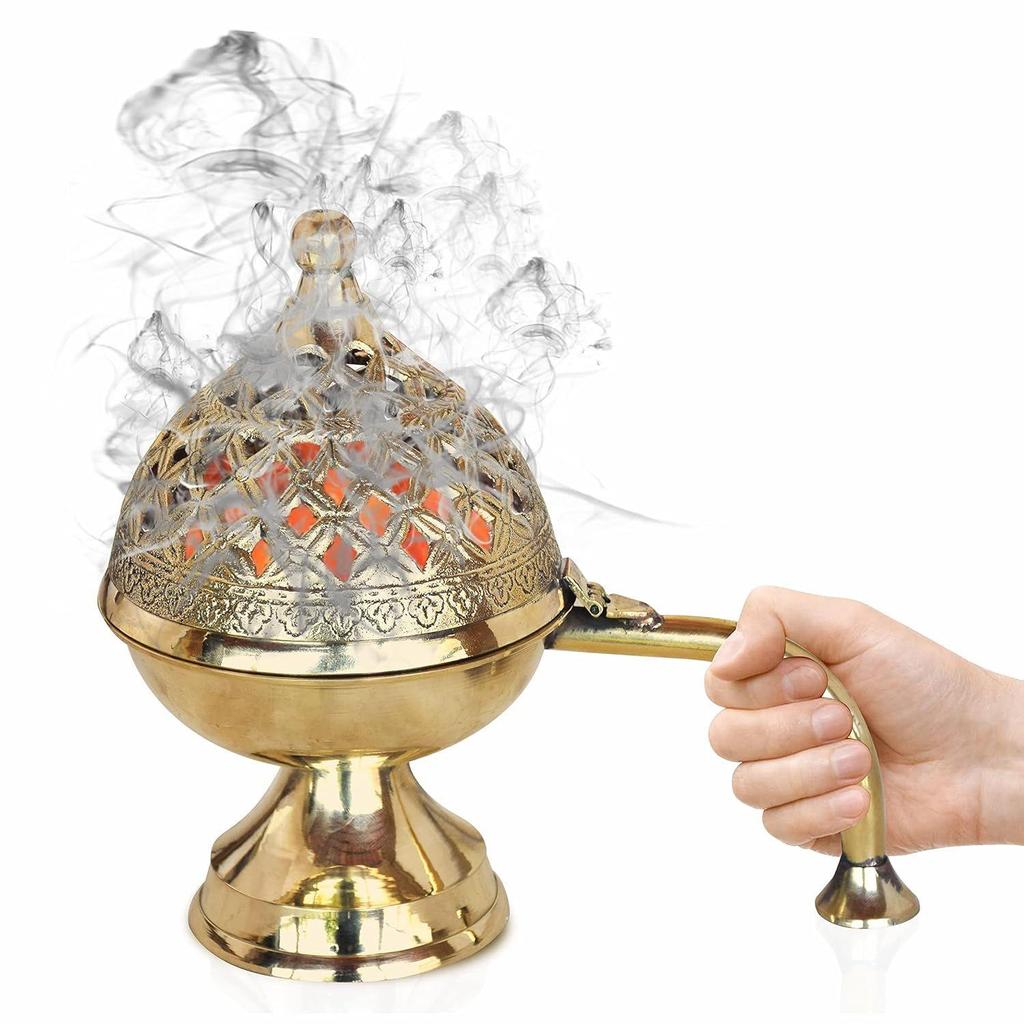 India Brass Dhoop Dani Bakhoor Holder Loban Burner Incense Holder, 8 Inch (600 Gram)