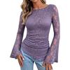 Women's T-shirt 2026 Autumn New Lace Long Sleeve Folds Asymmetrical Women's T Shirt Fashion Thin Slim Fit Round Neck Office Lady Tee Top