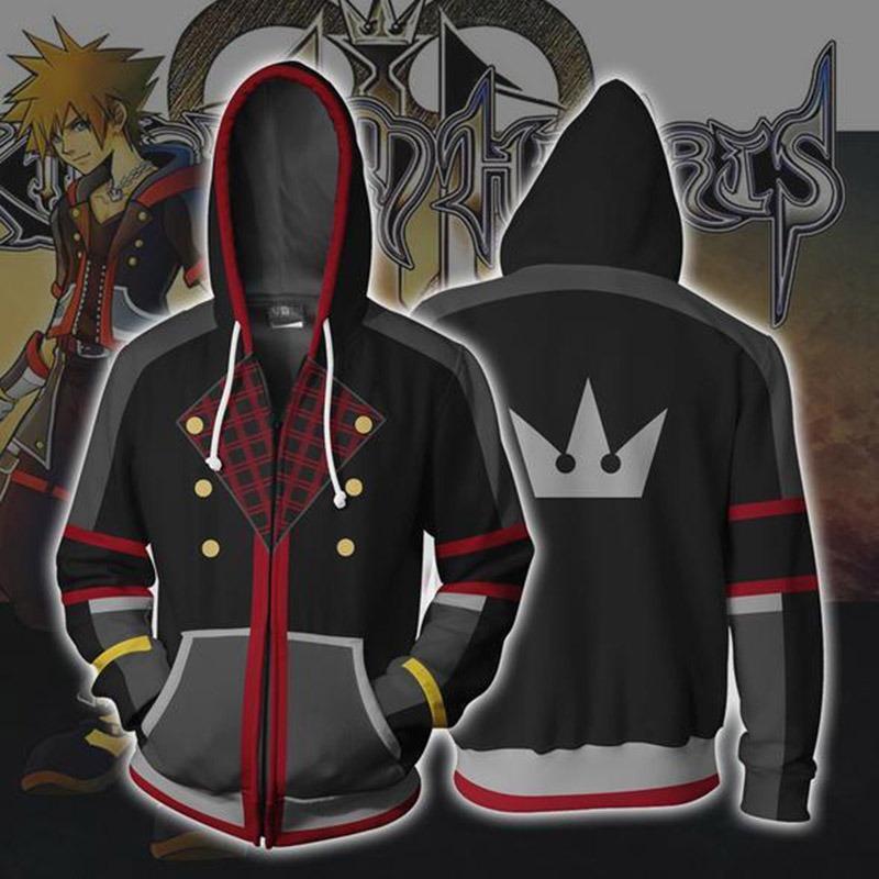 Толстовка с капюшоном на молнии 3D Anime Kingdom Hearts Cosplay Sweatshirt Men's Hoodie Jacket clothing