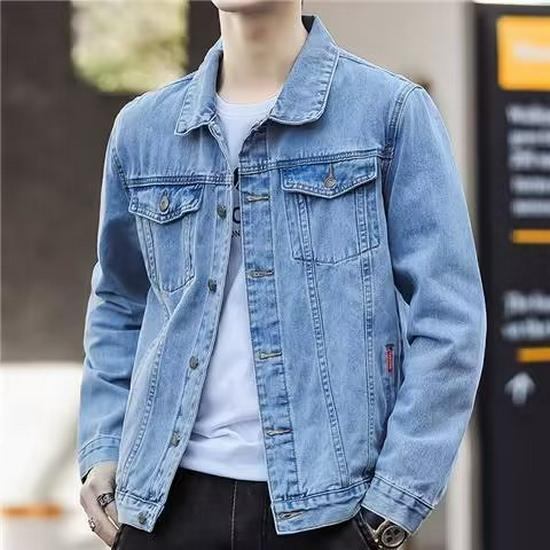 Men's Loose Fit Denim Jacket - Korean-style Spliced, Spring/Autumn Trend