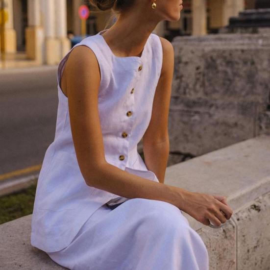 Women Casual Suit Square Collar Sleeveless Vest Long Skirt Suit Summer Matching Set for Party Office Daily Wear