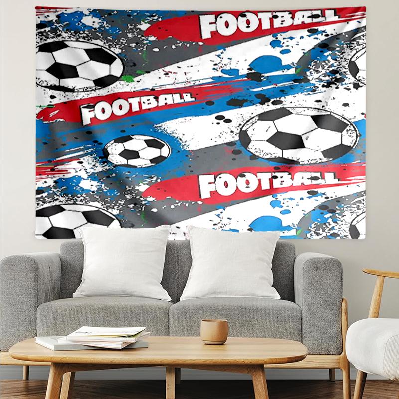 Soccer Print Tapestry, Backdrop, Easy Setup, Ideal for Bedroom, Office & Living Room, with Aesthetic Wall Hanging Decor.